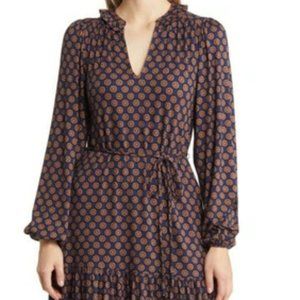 Boden Split Notch Neck Long Sleeve Jersey Minidress
